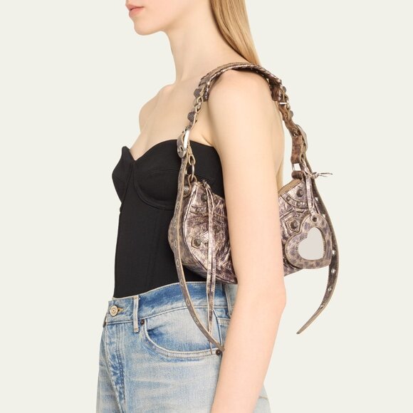 Balenciaga LE CAGOLE XS Metallic Leopard Stud Shoulder Crossbody Mini Bag - Picture 3 of 16